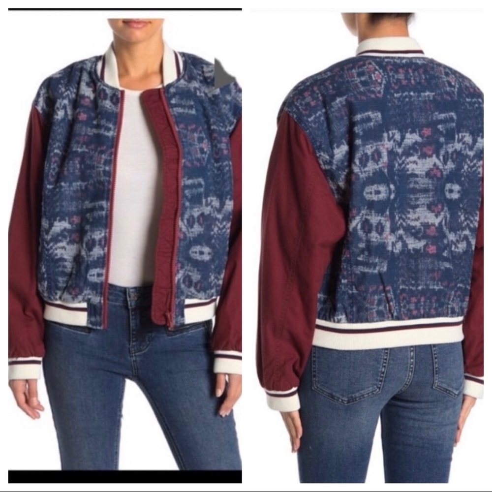 Free People Vintage Chambray Bomber Jacket Coat Womens Large